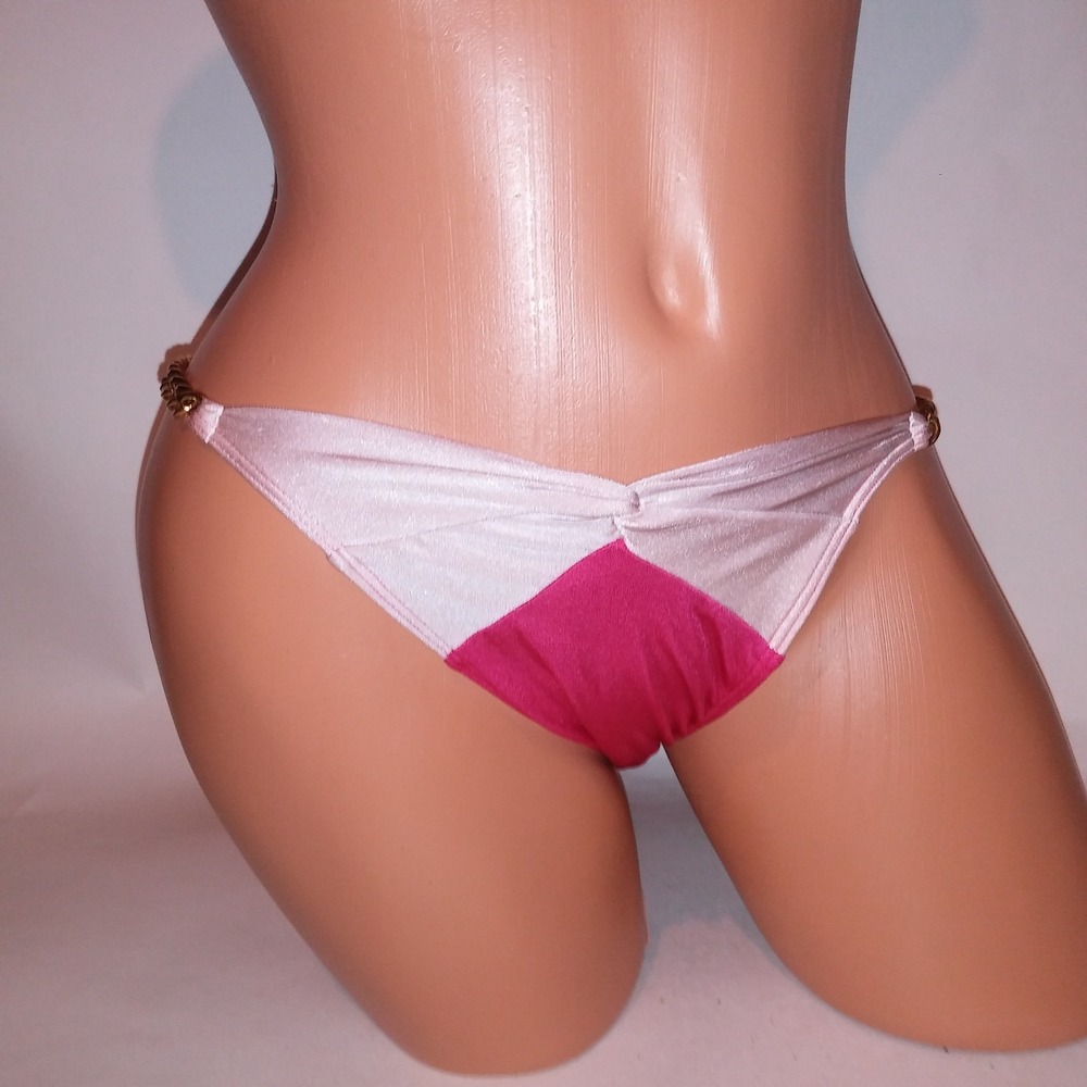 Victoria Secret Swim Bikini Bottom Medium Pink Colorblock Chain Very Sexy Collec